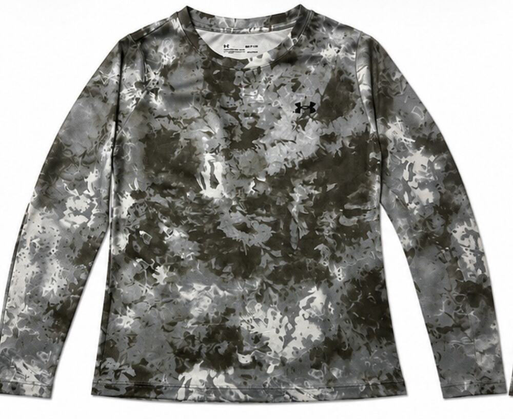Under Armour HeatGear Camo Long Sleeve Shirt Womens Small Gray Black Athletic